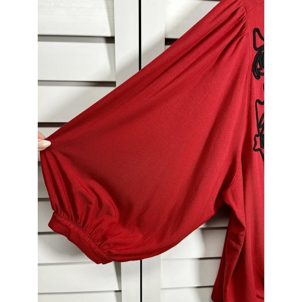 Chico's Embroidered Puff Sleeve Tie Front Stretch Top Women's Size 0 US Small - Picture 5 of 9